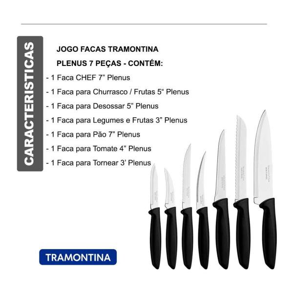 Imagem de Kit 7 Facas Tramontina + Afiador + Barra Magnética