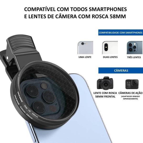 Kit 7 Filtro de Lente para Celular e Câmeras 58mm Neewer + Case Imagem de Kit 7 Filtro de Lente para Celular e Câmeras 58mm Neewer + Case