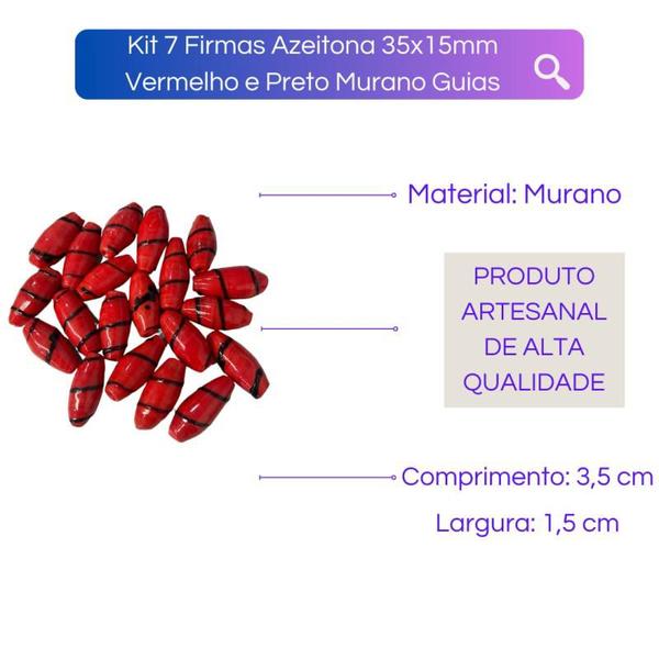 Imagem de Kit 7 Firmas Azeitona 35x15mm Vermelho e Preto Murano Guias