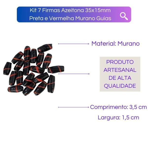 Imagem de Kit 7 Firmas eitona 35X15Mm Preto E Vermelho Murano Guias