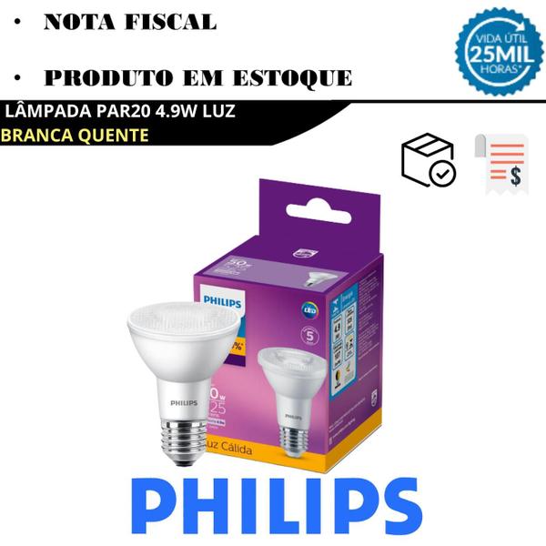 Imagem de Kit 7 Lampada Led Philips Par20 4,9w Branco Quente 2700K E27