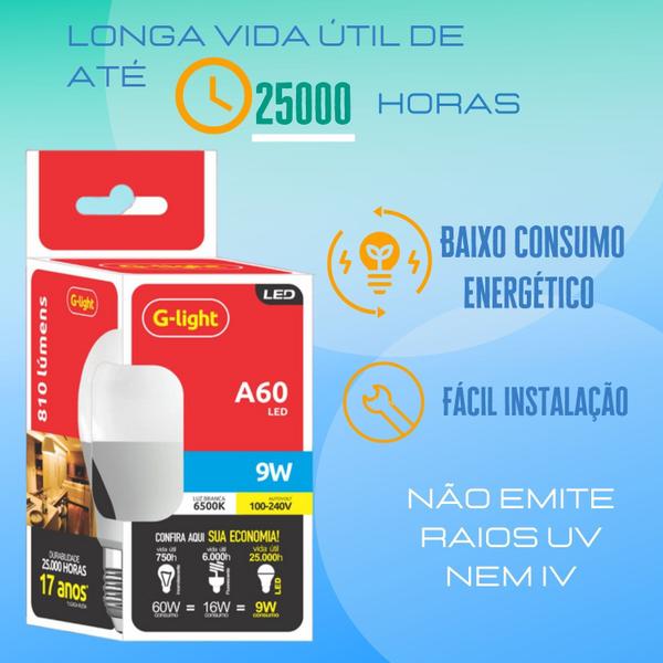 Kit 7 Lâmpadas Led 9w E27 Autovolt 6500k Branco Frio Cor Da Luz Branca Ultra Economica P/ Sala Quarto Cozinha Banheiro - G-Light Imagem de Kit 7 Lâmpadas Led 9w E27 Autovolt 6500k Branco Frio Cor Da Luz Branca Ultra Economica P/ Sala Quarto Cozinha Banheiro