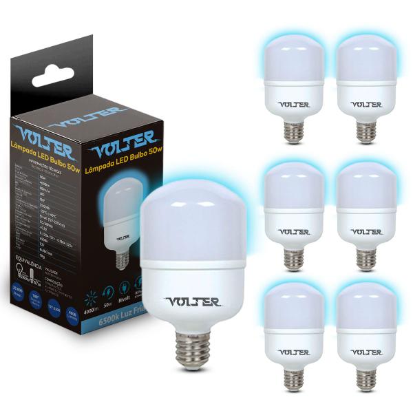 Imagem de Kit 7 Lâmpadas Led Bulbo 50w 6500k Volter Alta Potência Cor Da Luz Branco-frio 110v/220v E27 4000lm