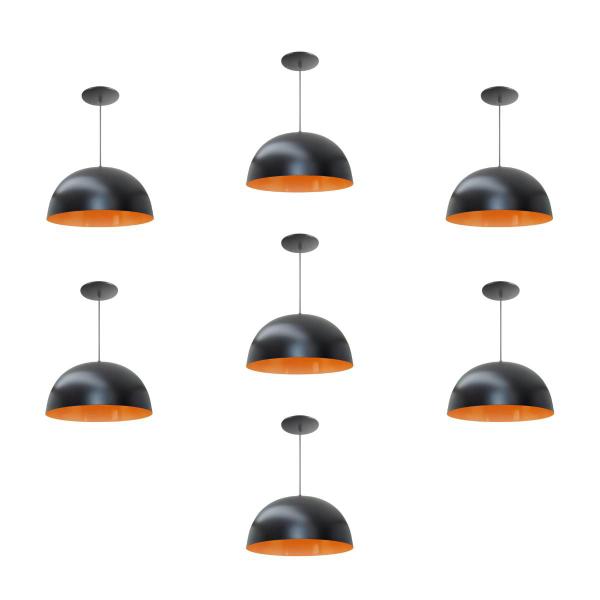 Kit 7 Luminária Pendente Meia Lua 24cm Com Interior Laranja Fiação 110/220v - Luminárias Navarro Imagem de Kit 7 Luminária Pendente Meia Lua 24cm Com Interior Laranja Fiação 110/220v