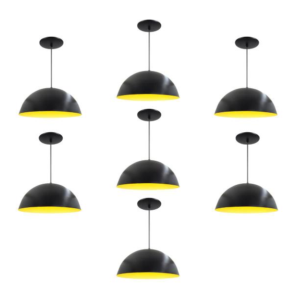 Kit 7 Luminária Pendente Meia Lua 34cm Com Interior Amarelo Com Fiação 110/220v - Luminárias Navarro Imagem de Kit 7 Luminária Pendente Meia Lua 34cm Com Interior Amarelo Com Fiação 110/220v