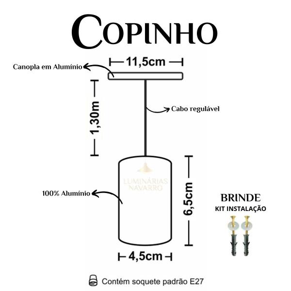 Kit 7 Luminária Pendente Soquete Copinho Lustre Retrô Em Alumínio 110/220v E27 - Luminárias Navarro Imagem de Kit 7 Luminária Pendente Soquete Copinho Lustre Retrô Em Alumínio 110/220v E27