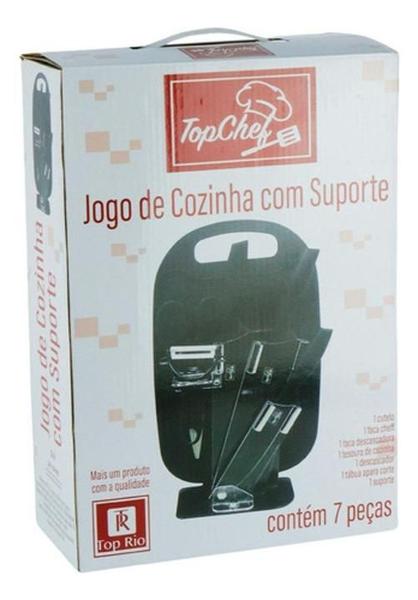 Imagem de Kit 7 Pçs Jogo De Cozinha Com Suporte Tábua Facas Cutelo