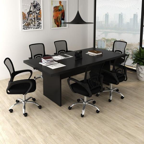 Kit 7 Peças com Uma Mesa de Reunião e 6 Cadeiras de Escritório Tela Mesh Espresso Móveis Imagem de Kit 7 Peças com Uma Mesa de Reunião e 6 Cadeiras de Escritório Tela Mesh Espresso Móveis