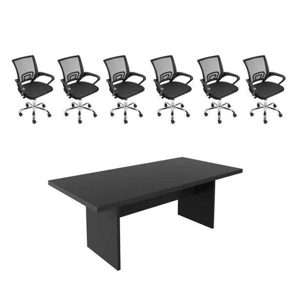 Kit 7 Peças com Uma Mesa de Reunião e 6 Cadeiras de Escritório Tela Mesh Espresso Móveis Imagem de Kit 7 Peças com Uma Mesa de Reunião e 6 Cadeiras de Escritório Tela Mesh Espresso Móveis
