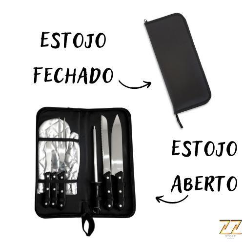 Imagem de Kit 7 Peças Inox Para Churrasco C/ Luva e 4 Facas