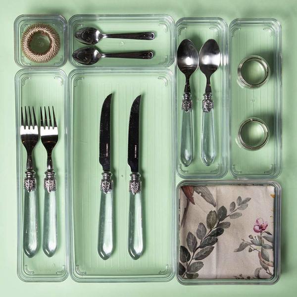 Imagem de Kit 7 peças organizador modular multiuso gaveta porta talher armário mesa utensílios pincel banheiro