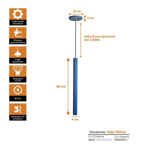 Imagem de Kit 7 Pendente Luminária Tubo Azul 50 Cm