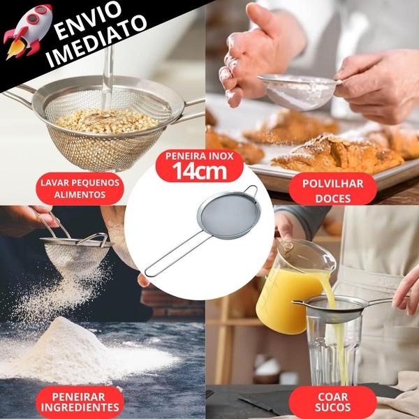 Imagem de Kit 7 Peneira Inox Todos Tamanahos Coar Suco Polvilhar Para Filtrar Qualidade Restaurante e Cozinha