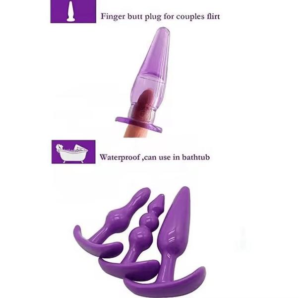 Imagem de Kit 7 Plug Anal Silicone Material Macio com 1 Vibrador Multivelocidade