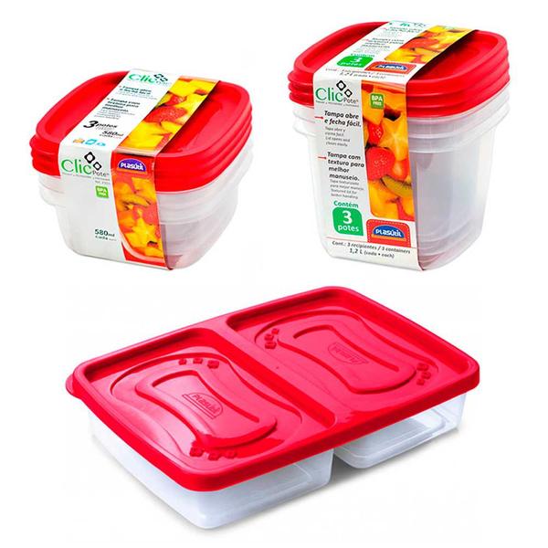 Imagem de Kit 7 potes com tampa geladeira freezer lanches comida fitness alimentos marmita vasilha porta frios