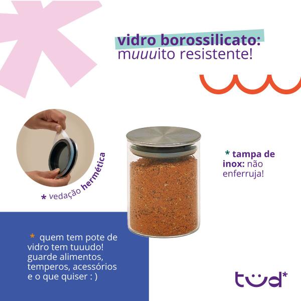 Kit 7 potes de vidro com tampa inox hermético redondo - Tud Imagem de Kit 7 potes de vidro com tampa inox hermético redondo - Tud