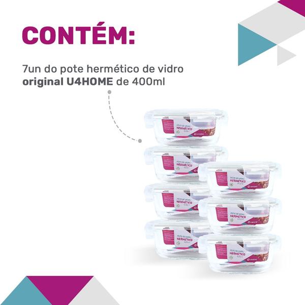Kit 7 Potes de Vidro Redondo com Tampa Hermética 400ml - NABOX Imagem de Kit 7 Potes de Vidro Redondo com Tampa Hermética 400ml