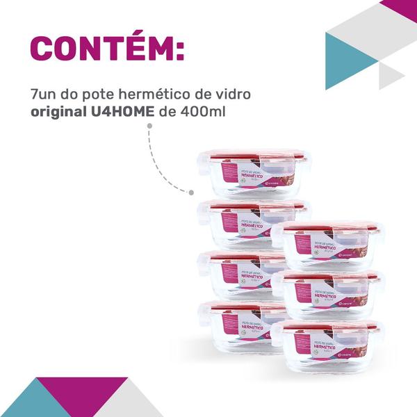 Kit 7 Potes de Vidro Redondo com Tampa Hermética 400ml - NABOX Imagem de Kit 7 Potes de Vidro Redondo com Tampa Hermética 400ml