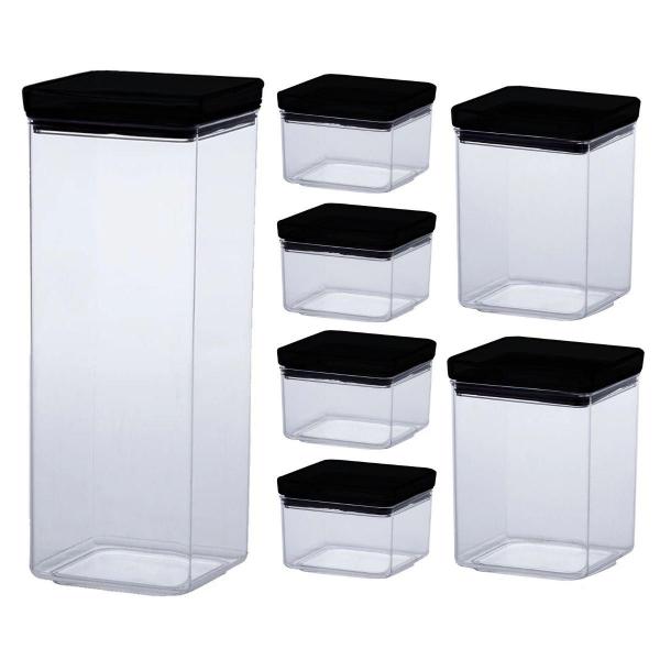 Imagem de Kit 7 Potes Hermético Quadrado Lumini Black 480/1000/2200ML