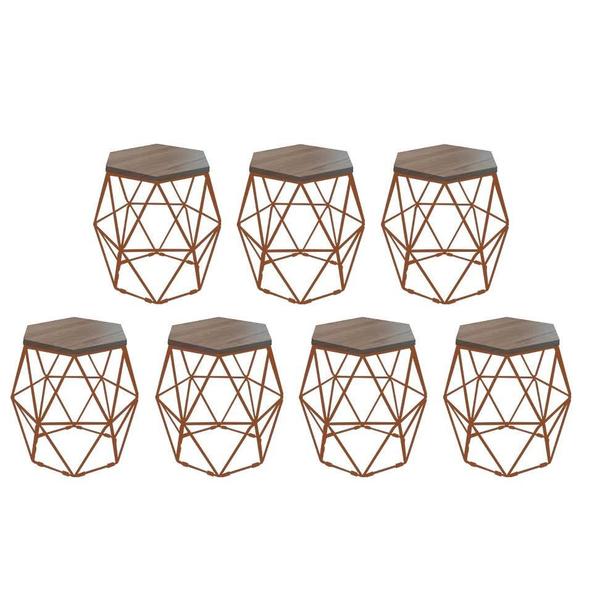 Imagem de Kit 7 Puff Banqueta Luna Decorativo Sala Quarto Ferro Bronze Assento MDF Madeira - Ahazzo Móveis