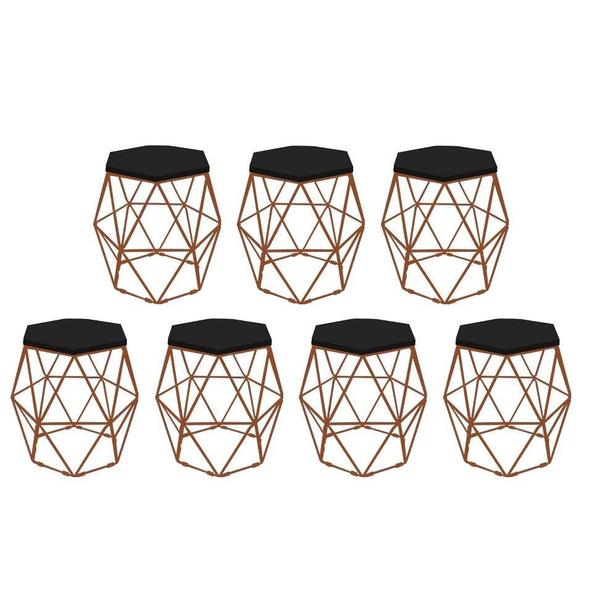 Imagem de Kit 7 Puff Banqueta Luna Decorativo Sala Quarto Ferro Bronze Assento MDF Preto - Ahazzo Móveis