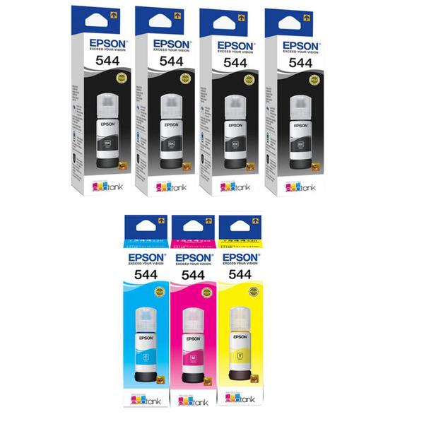 Imagem de Kit 7 Refil Tintas BLACK - YELLOW - CYAN - MAGENTA Para T544 L3110 L3250 L3150