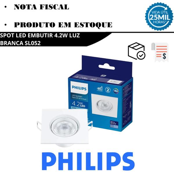 Imagem de Kit 7 Spot Led Philips Quadrado Embutir 4.2w Luz Branca 6500K