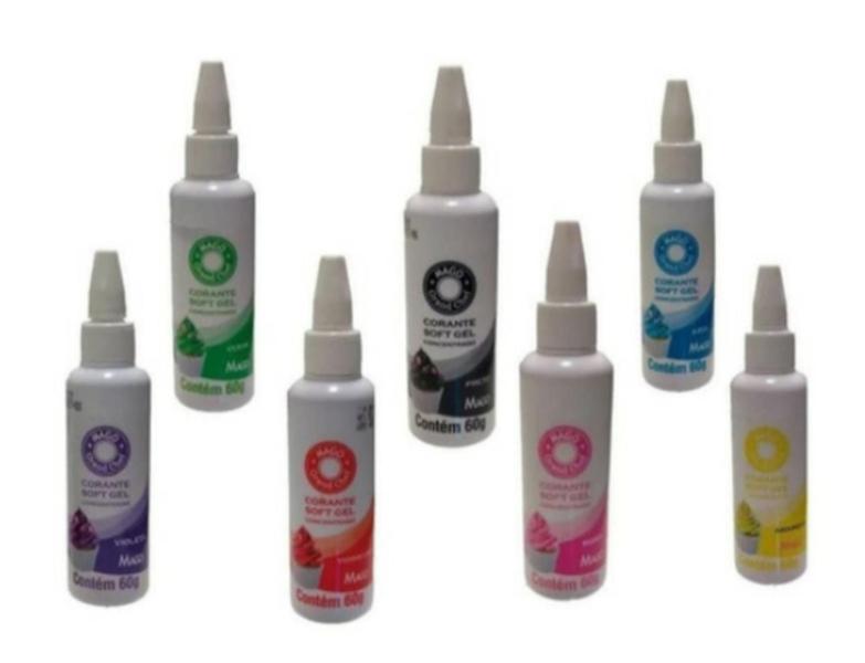 Kit 7 Und. Corante Alimentício Soft Gel 60g - Chicky Formas Imagem de Kit 7 Und. Corante Alimentício Soft Gel 60g