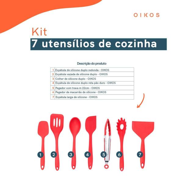 Imagem de Kit 7 Utensílios Cozinha Silicone Completo Multiuso - Oikos