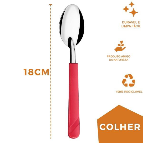 Imagem de Kit 72 Colheres Linha Luna Vermelho Aço Inox Sorvete Buffet