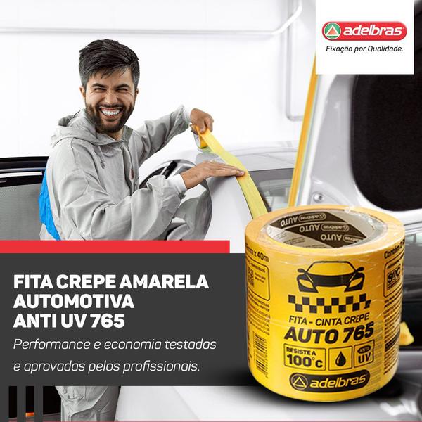 Imagem de Kit 72  Fitas Crepe Automotiva 18mm x 40m Para Mascaramento Amarela Tipo 3M Cinta Auto 765 Adelbras