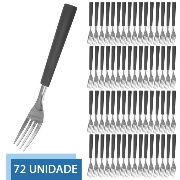 Imagem de Kit 72 Talheres Garfo Cabo Preto Cozinha Firme Resistente