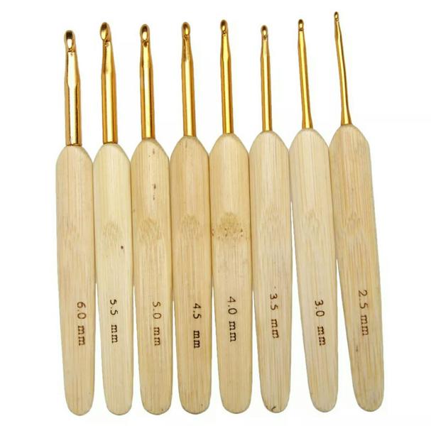 Kit 8 Agulhas Crochê Bambu 6 Marcadores - Home Hook Imagem de Kit 8 Agulhas Crochê Bambu 6 Marcadores
