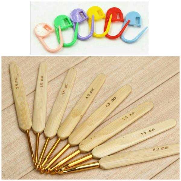 Kit 8 Agulhas Crochê Bambu 6 Marcadores - Home Hook Imagem de Kit 8 Agulhas Crochê Bambu 6 Marcadores
