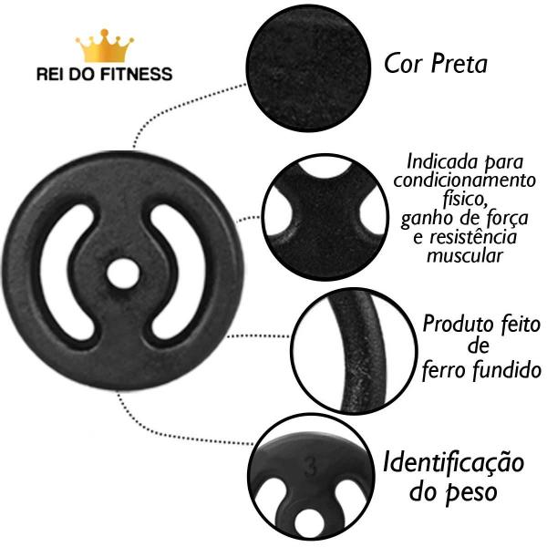 Imagem de Kit 8 Anilhas Peso Ferro 3kg Academia Musculação