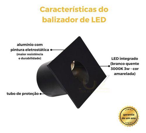 Imagem de Kit 8 Balizador Led 3w Embutir Quadrado Bco Quente Oferta!