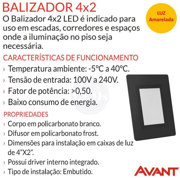 Imagem de Kit 8 Balizador Parede Led Preto 2w IP65 4x2 Branco Quente 3000k