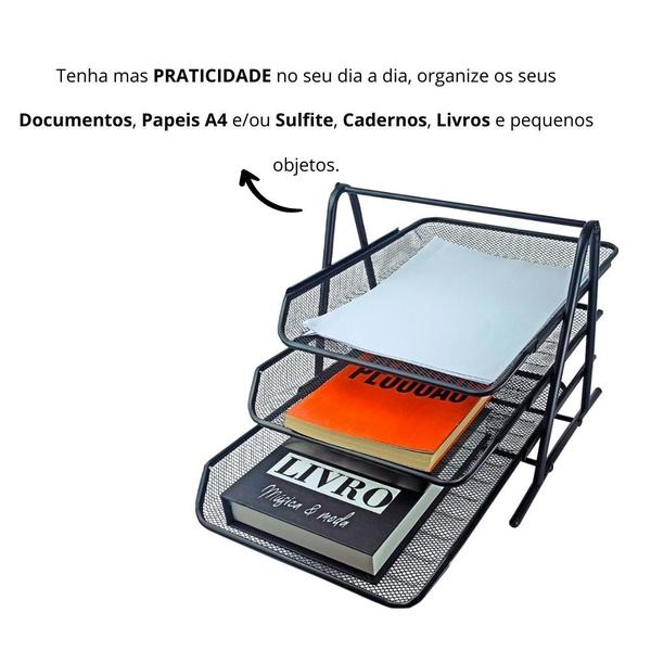 Imagem de KIT 8 Bandeja Organizadora Tripla de Papel Documentos para Mesa de Escritório