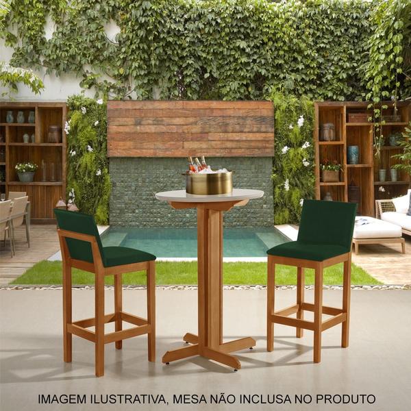 Imagem de Kit 8 Banquetas Alta Pérola com Encosto Estofado Veludo Verde Madeira Maciça Castanho