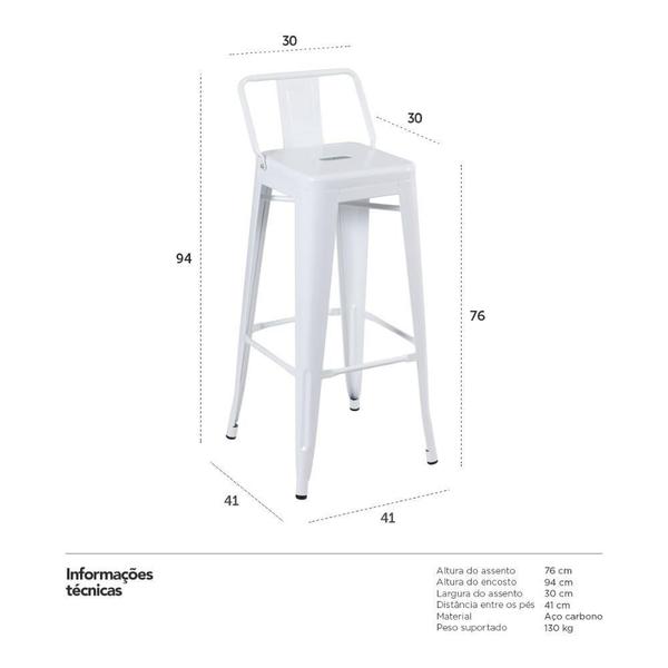 Imagem de Kit 8 Banquetas Altas Com Encosto 76 Cm Branco