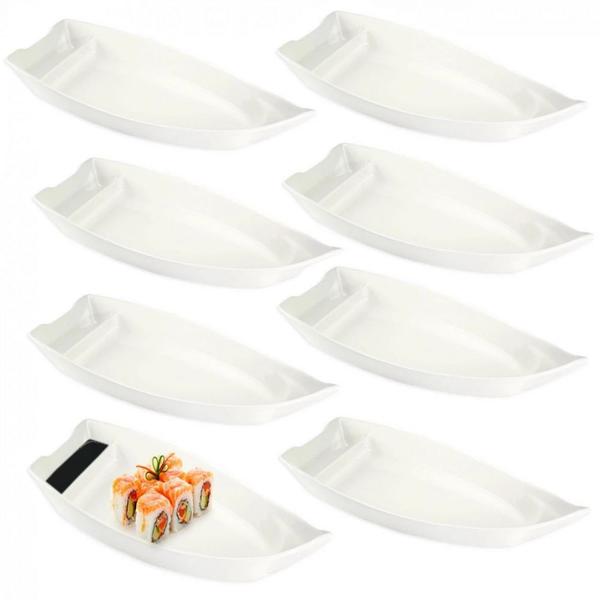 Imagem de Kit 8 Barcas para Sushi em Melamina Premium 25,5 Cm Branca  Bestfer 