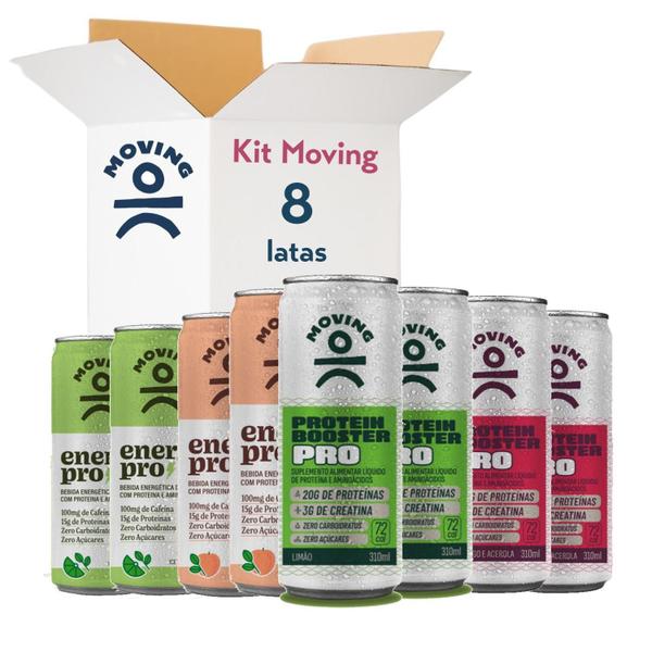 Imagem de Kit 8 Bebidas Protein Booster Moving Pro (4 Sabores) 310Ml