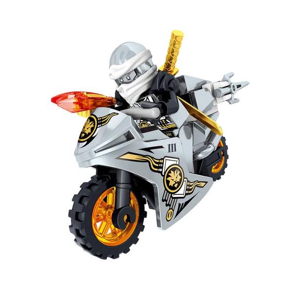 Imagem de Kit 8 bonecos ninjago com moto blocos de montar