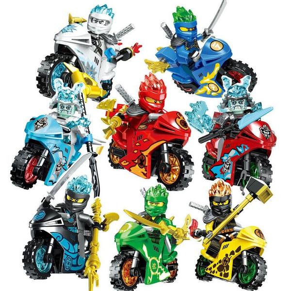 Imagem de Kit 8 bonecos ninjago samurais com moto blocos de montar