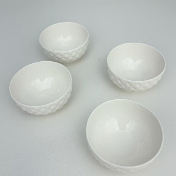 Kit 8 Bowl Tigela Cumbuca Porcelana Matelassê Branco 380 ml - LYOR Imagem de Kit 8 Bowl Tigela Cumbuca Porcelana Matelassê Branco 380 ml