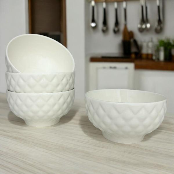 Kit 8 Bowl Tigela Cumbuca Porcelana Matelassê Branco 380 ml - LYOR Imagem de Kit 8 Bowl Tigela Cumbuca Porcelana Matelassê Branco 380 ml