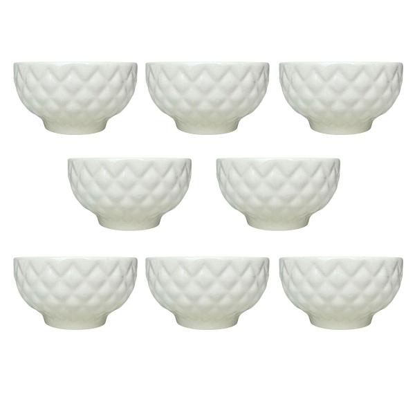 Kit 8 Bowl Tigela Cumbuca Porcelana Matelassê Branco 380 ml - LYOR Imagem de Kit 8 Bowl Tigela Cumbuca Porcelana Matelassê Branco 380 ml