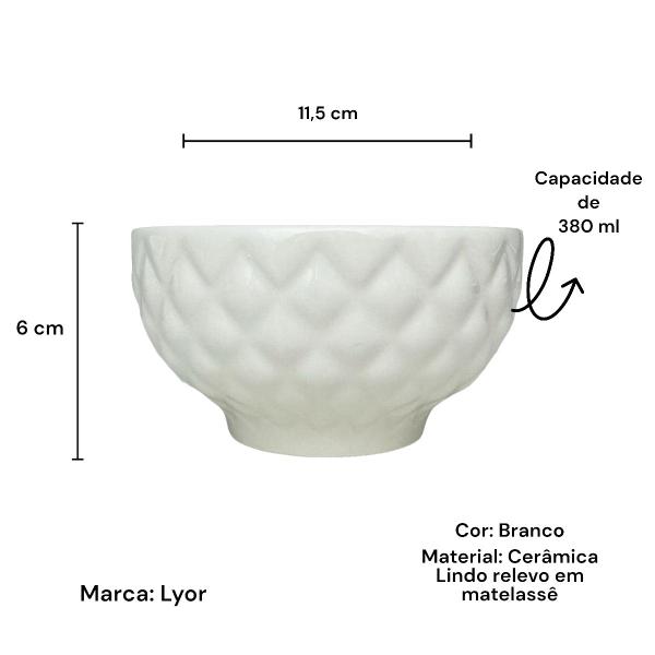 Kit 8 Bowl Tigela Cumbuca Porcelana Matelassê Branco 380 ml - LYOR Imagem de Kit 8 Bowl Tigela Cumbuca Porcelana Matelassê Branco 380 ml