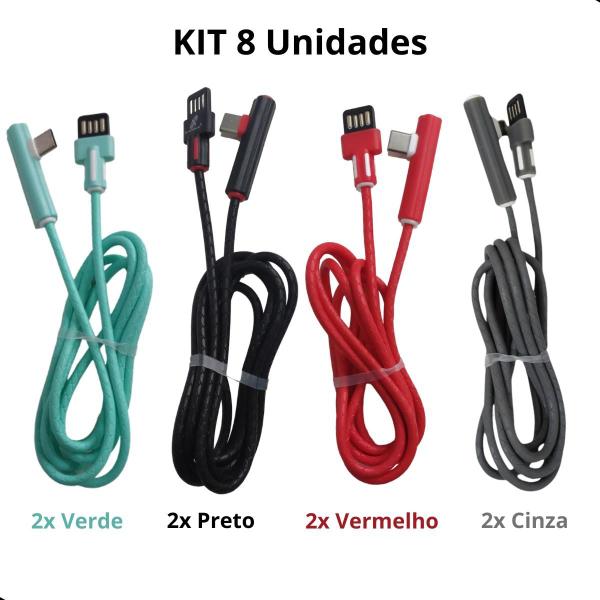 Imagem de Kit 8 Cabos Tipo C Usb Turbo e Dados 90 Atacado Revenda Barato C/Nf