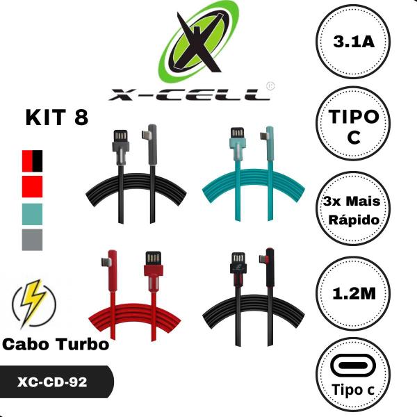 Imagem de Kit 8 Cabos Tipo C Usb Turbo e Dados 90 Atacado Revenda Barato C/Nf